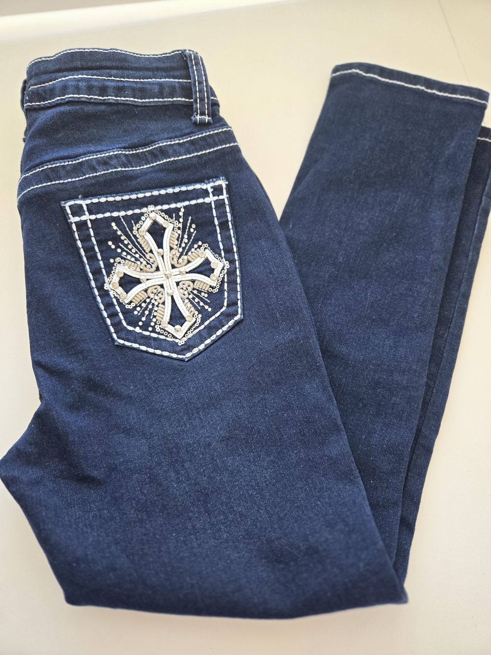 NWT Bamboo Super Soft Rayon Denim Dark Wash Skinny Jeans Thick White Stitching 7